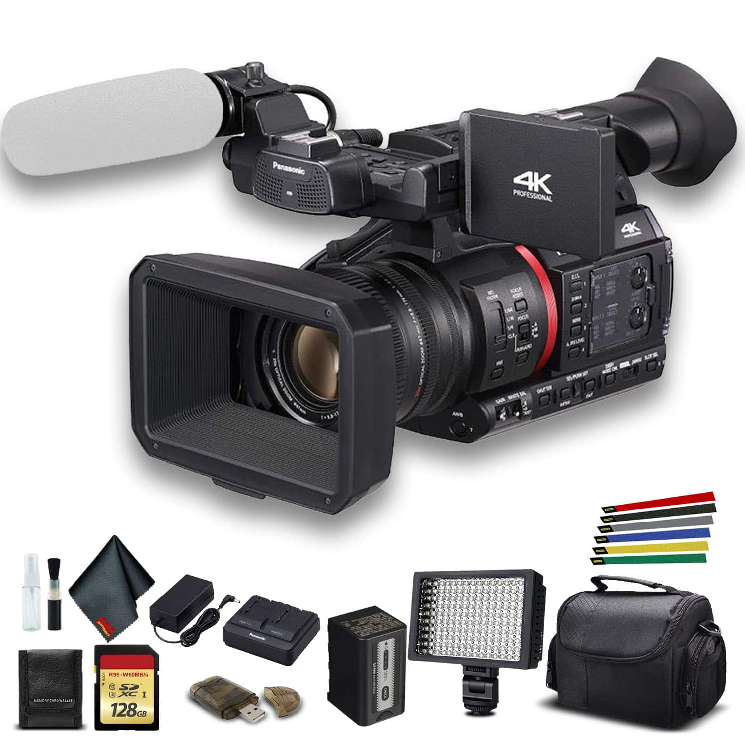 Panasonic - AG-CX350 4K Camcorder (AG-CX350) W/Padded Case, 128 GB Memory Card, Wire Straps, LED Light, and More