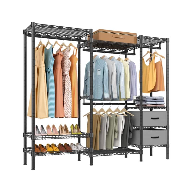 Paradigms Interiors - Heavy-Duty Closet Rack With Adjustable Shelf - Black
