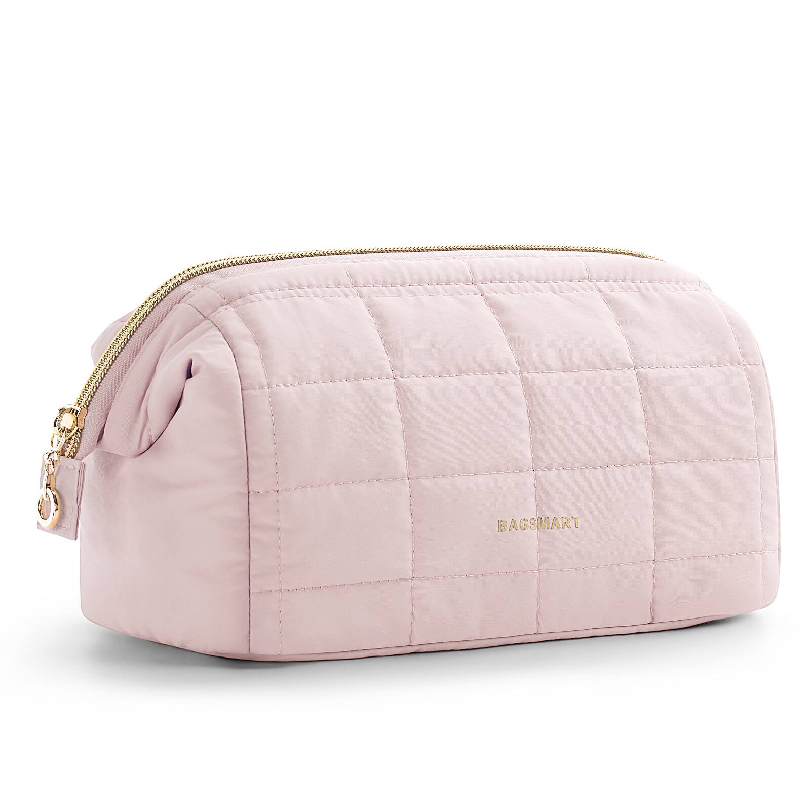 Angle. Bagsmart - Wide-open Makeup Bag Cosmetic Pouch Organizer Travel Toiletry Bag Essentials Accessories for Women Girls - Pink.
