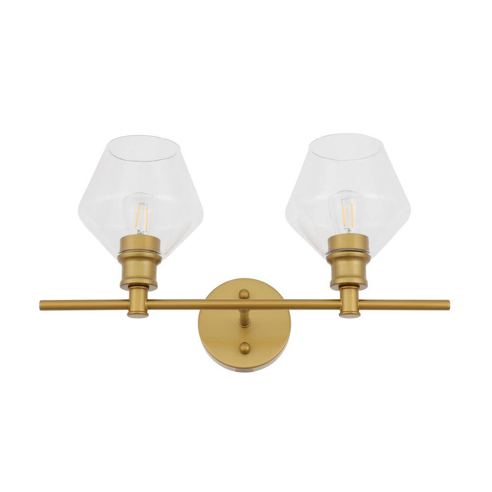 Alt View 7. Living District - Gene 2 light Brass and Clear glass Wall sconce - Brass And Clear Glass.