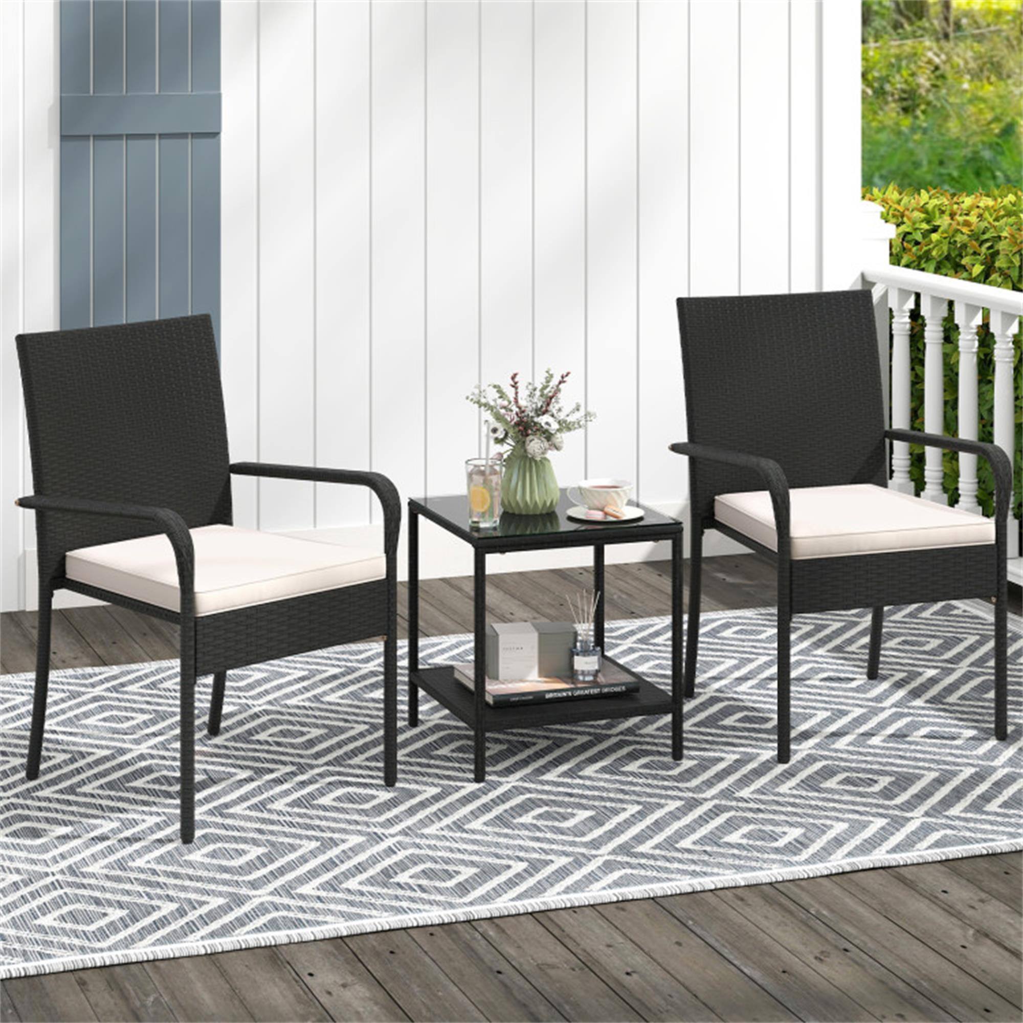 Alt View 3. Boyel Living - Black 3 Piece Patio Furniture Set with Seat Cushions and Tempered Glass 35-in L x 23-in W x 22.5-in H - Black.