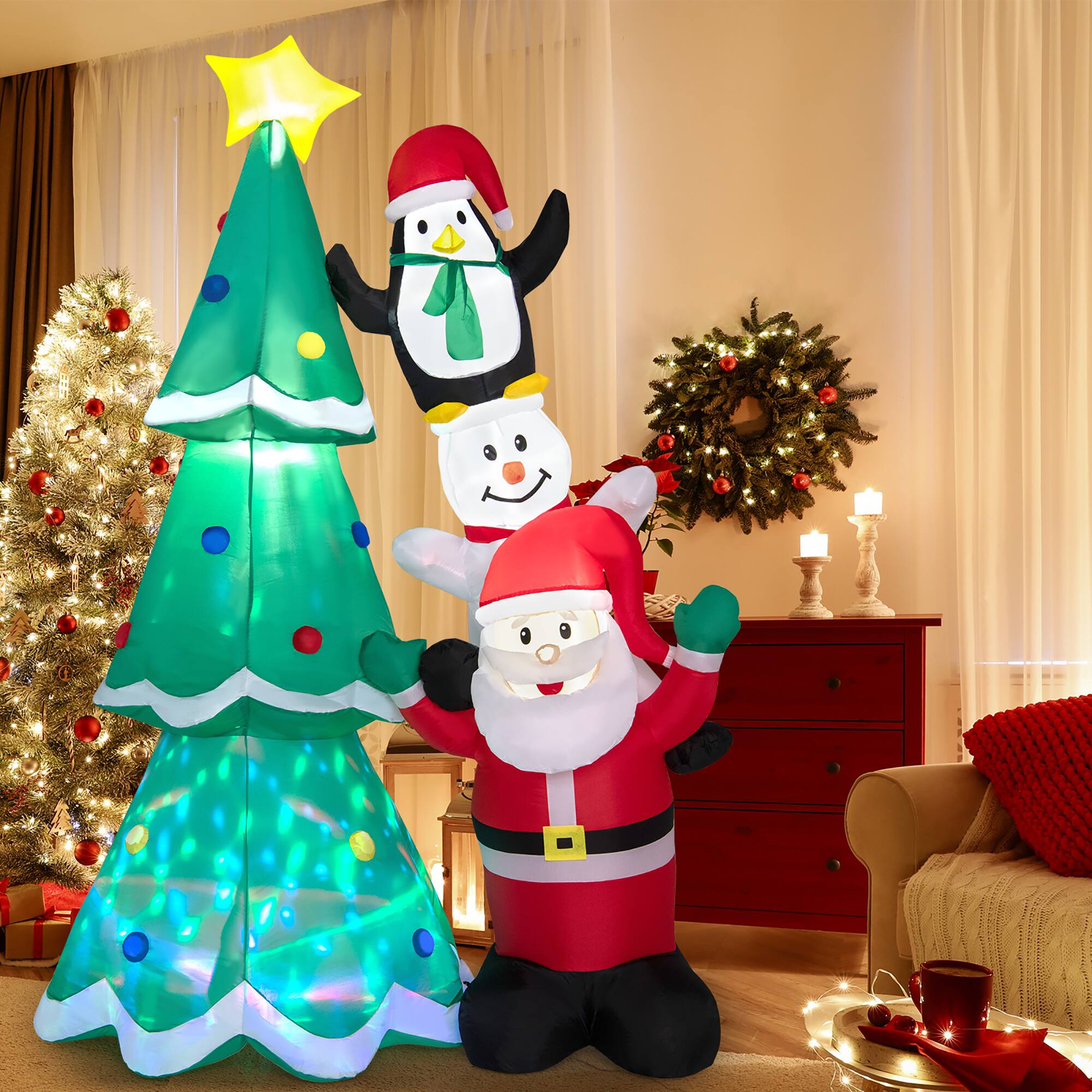 Costway 8.7FT Inflatable Christmas Tree with Santa Claus & Snowman