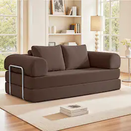 KERDOM - 3-4 Person Sectional Sofa 78'' W, Foldable Modular Corduroy Combination Couch Bed for Apartment, No Assembly Required - Coffee Brown