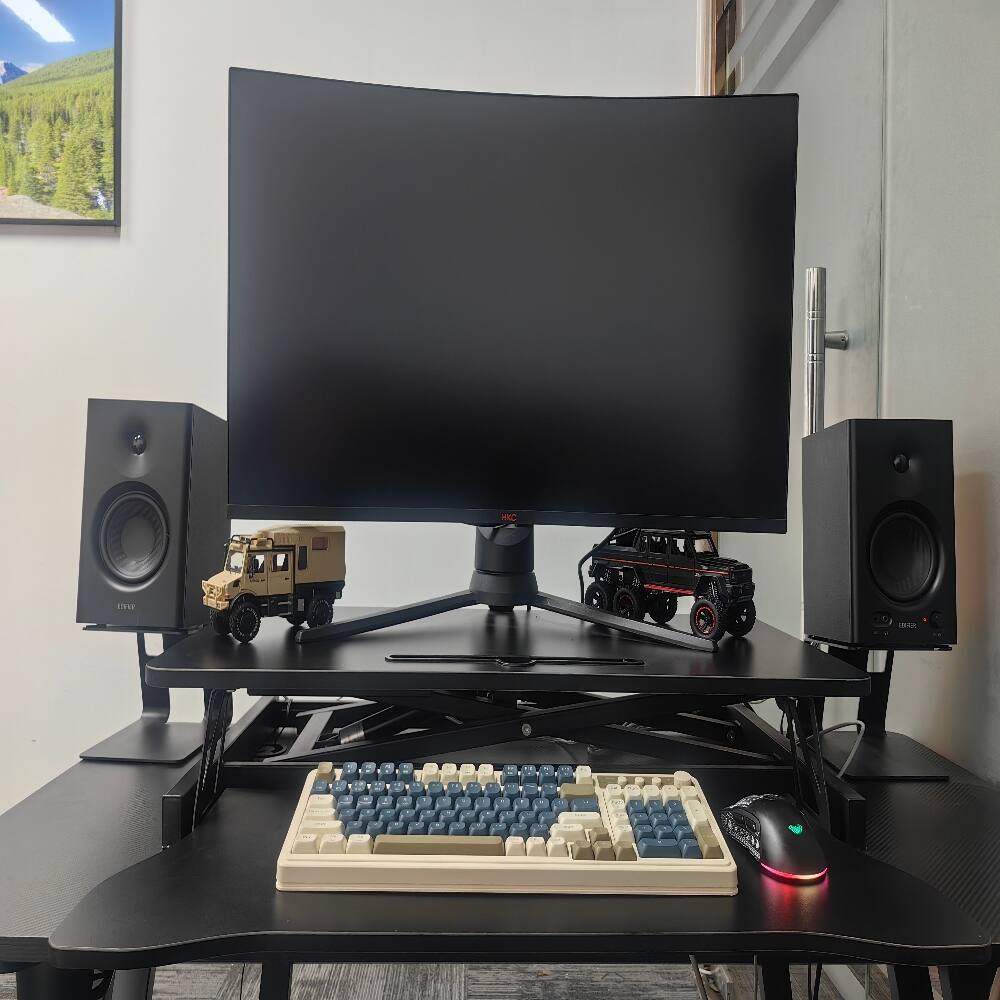 Alt View 6. Loheer - Loheer 32 Inch Standing Desk Converter Black Sit to Stand Riser Dual Monitor Adjustable Workstation - Black.