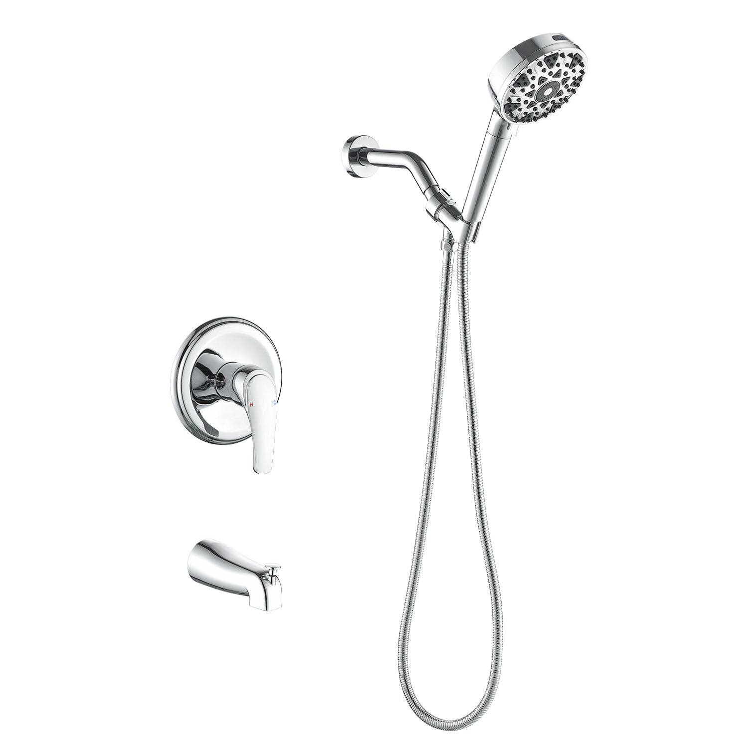 Front. Boyel Living - Polished Chrome Shower Set with cUPC Pressure Balance Valve 7 Function Filter Handheld Shower and High Flow Tub Spout - Polished Chrome.