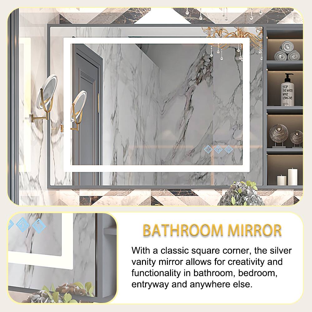 BATHROOM MIRROR

With a classic square corner, the silver vanity mirror allows for creativity and functionality in bathroom, bedroom, entryway and anywhere else.