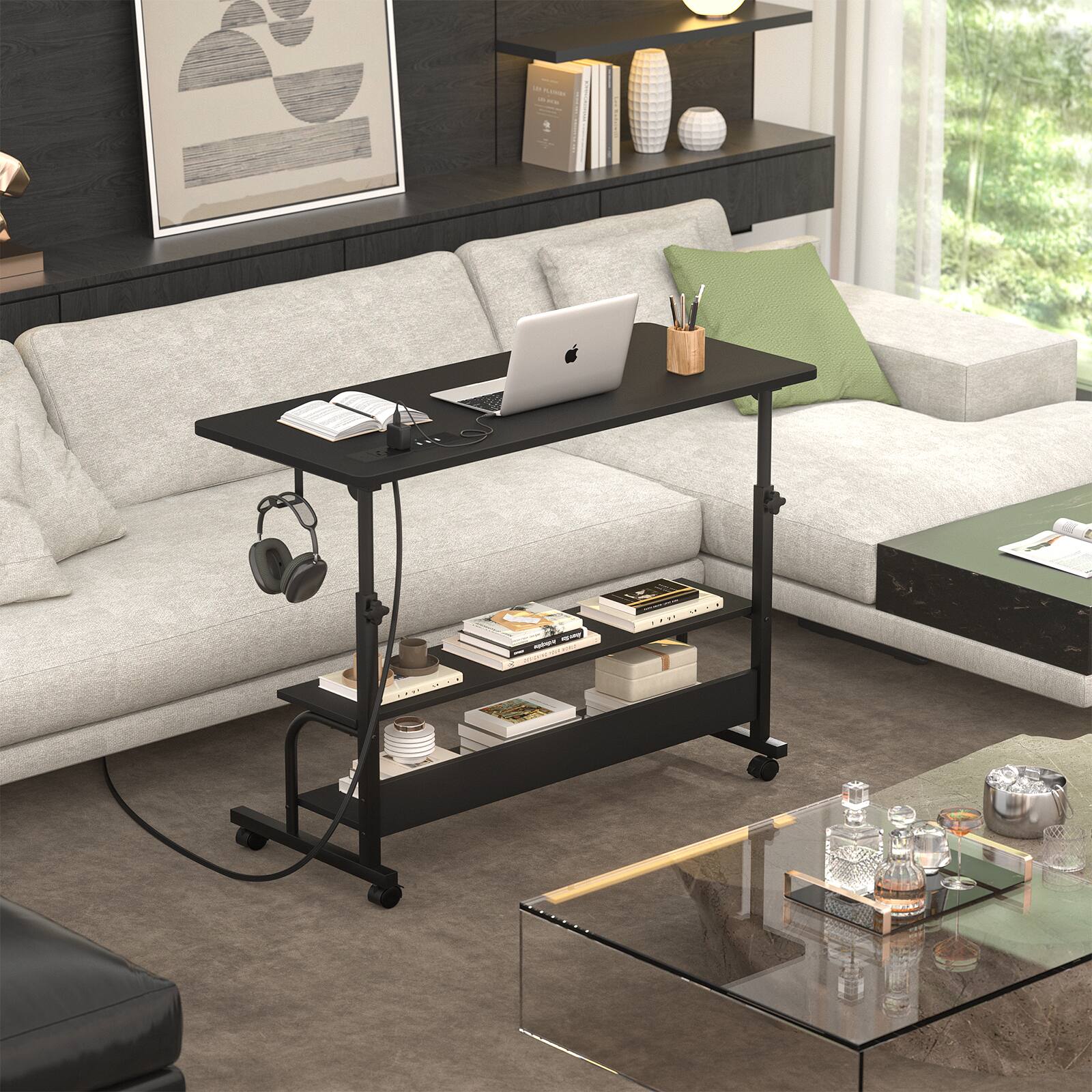 Alt View 4. Aheaplus - Small Height Adjustable Standing Desk with Power Outlets and Shelves, Max Height 41 Inches - Black.