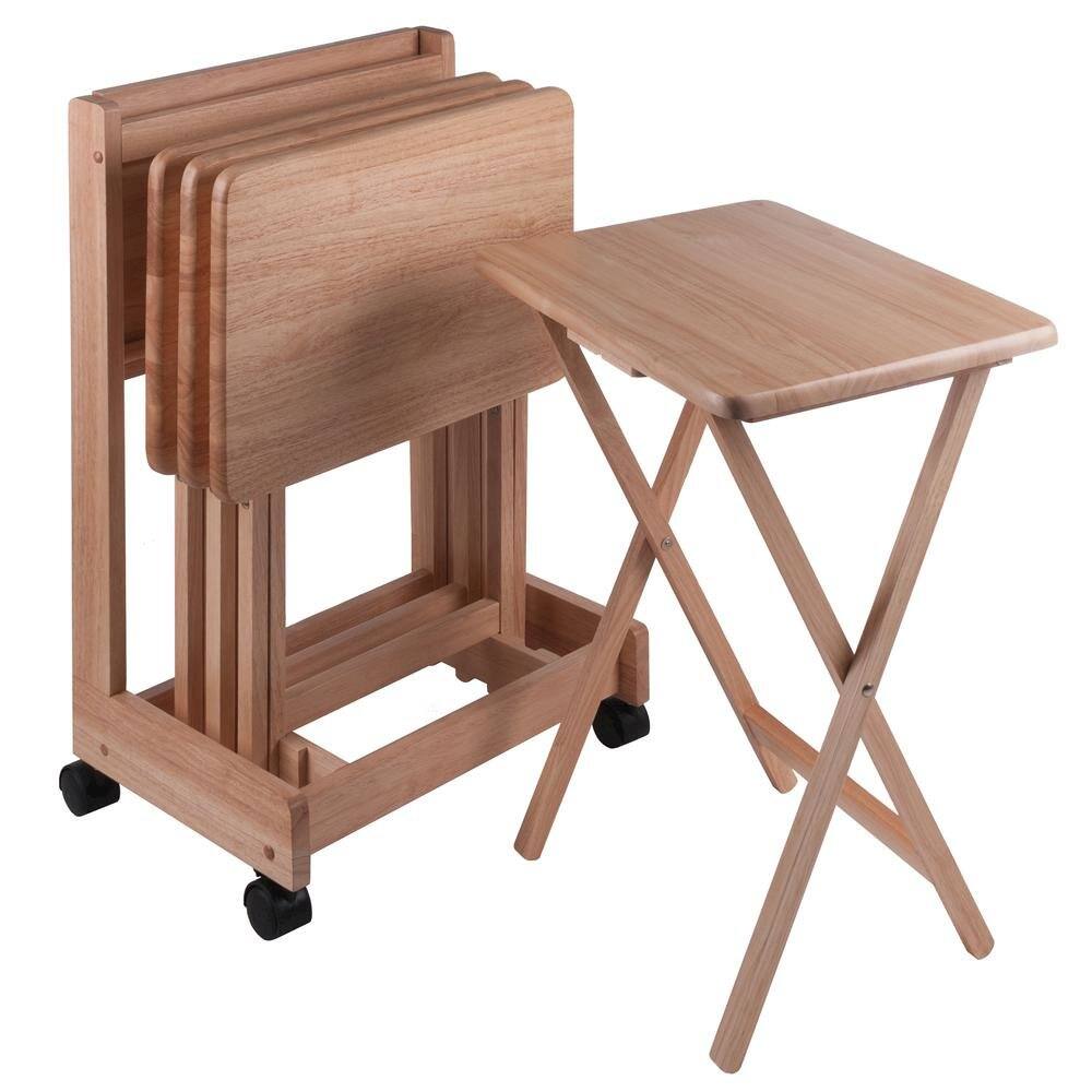 Alt View 1. FurniFact - Natural color Solid Wood TV Trays – Folding Snack Tables for Eating and Serving - Natural.