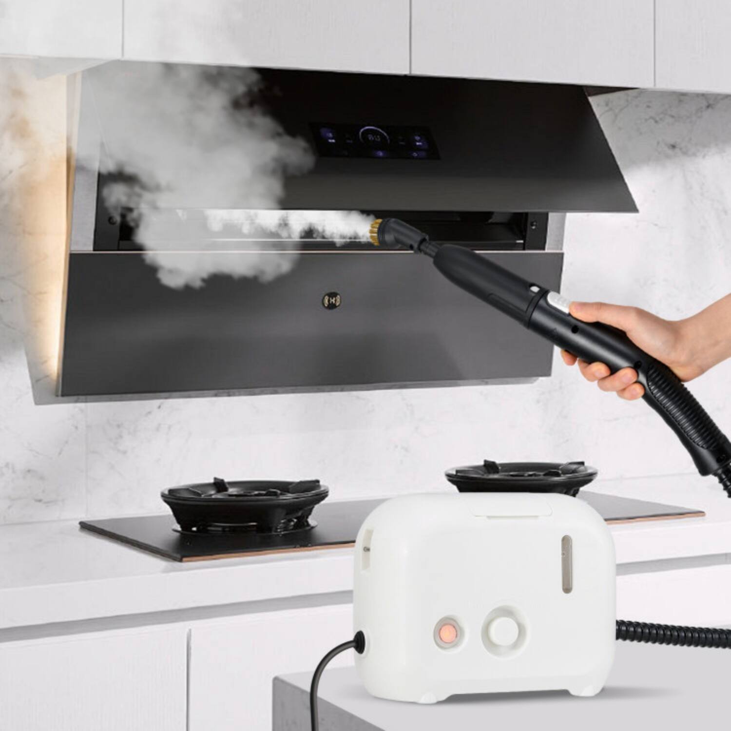Angle. LUCKY ONE - 1500W Portable Steam Cleaner 34 oz Tank 15s Preheat Adjustable Steam - White.