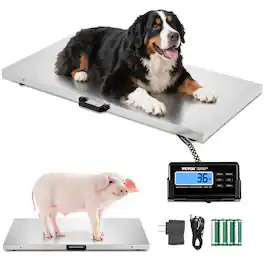 VEVOR - Livestock Scale 700LBS, Dog Scales Large Platform 40.6x20.9Inch Stainless Steel Vet Scale Industrial Floor Scale - Silver