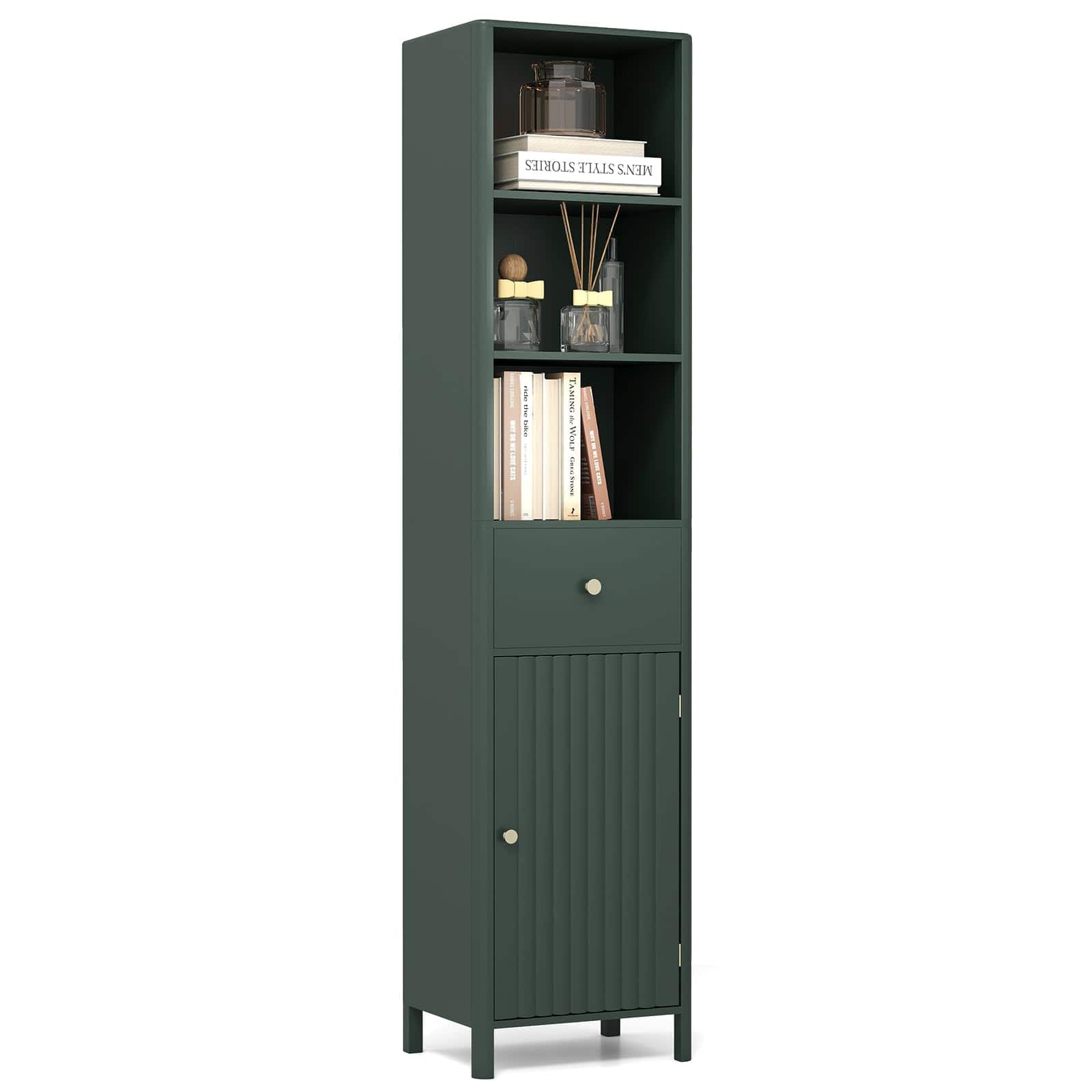 Ecooso - 67" Tall Narrow Bathroom Cabinet with Fluted Door, Slim Freestanding Floor Storage - Green