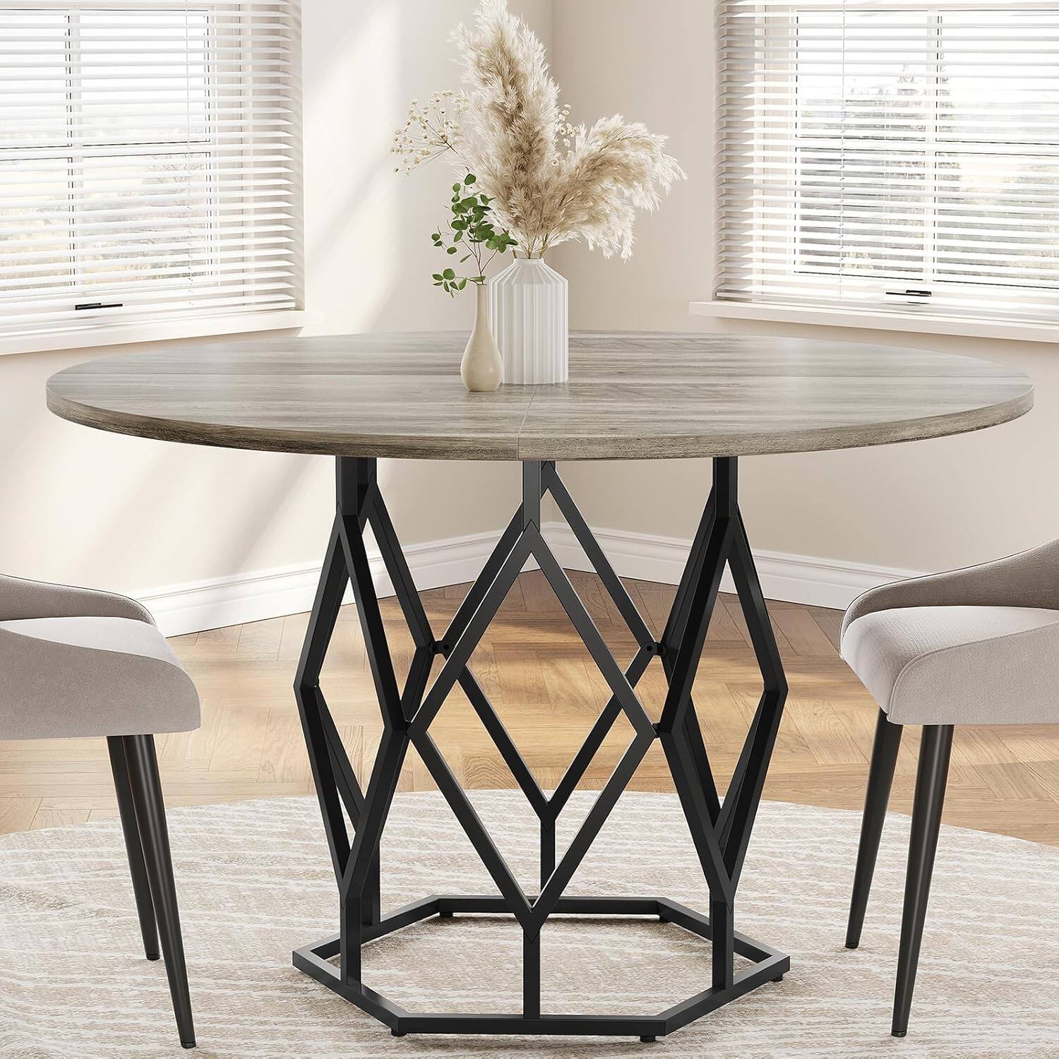 Alt View 4. Jojoka - Kitchen Table 47 inch Round Dining Table 4-6 People Kitchen and Dining Room Tables - Gray.