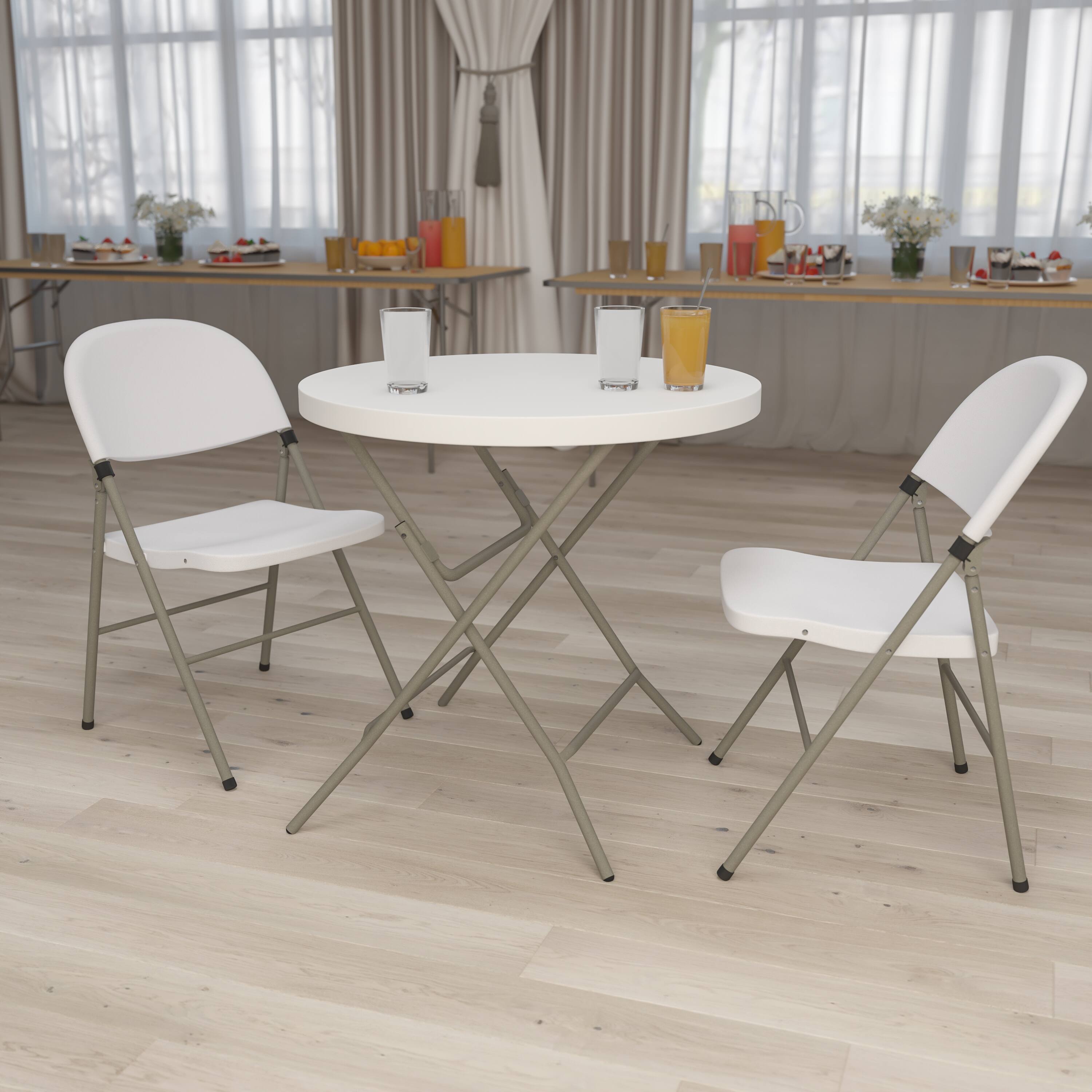 Alt View 1. Emma + Oliver - 2.63-Foot Round Plastic Folding Table - Granite White.