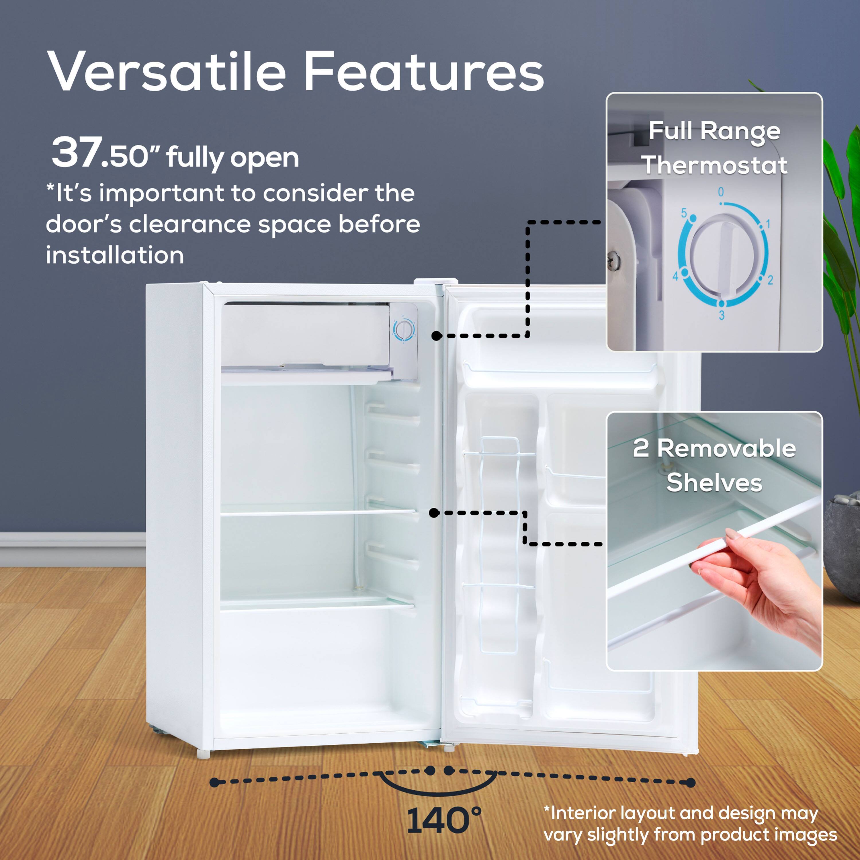 Versatile Features

37.50" fully open  
*It's important to consider the door's clearance space before installation

Full Range Thermostat

2 Removable Shelves

*Interior layout and design may vary slightly from product images