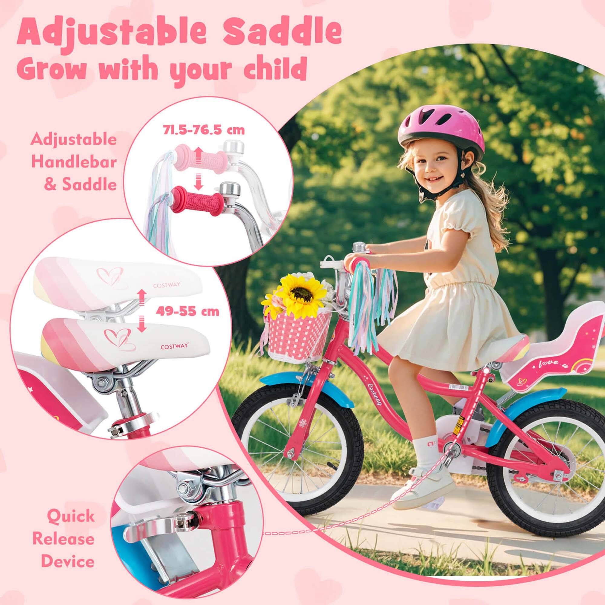 Adjustable Saddle  
Grow with your child  

Adjustable Handlebar & Saddle  
71.5-76.5 cm  

49-55 cm  

Quick Release Device