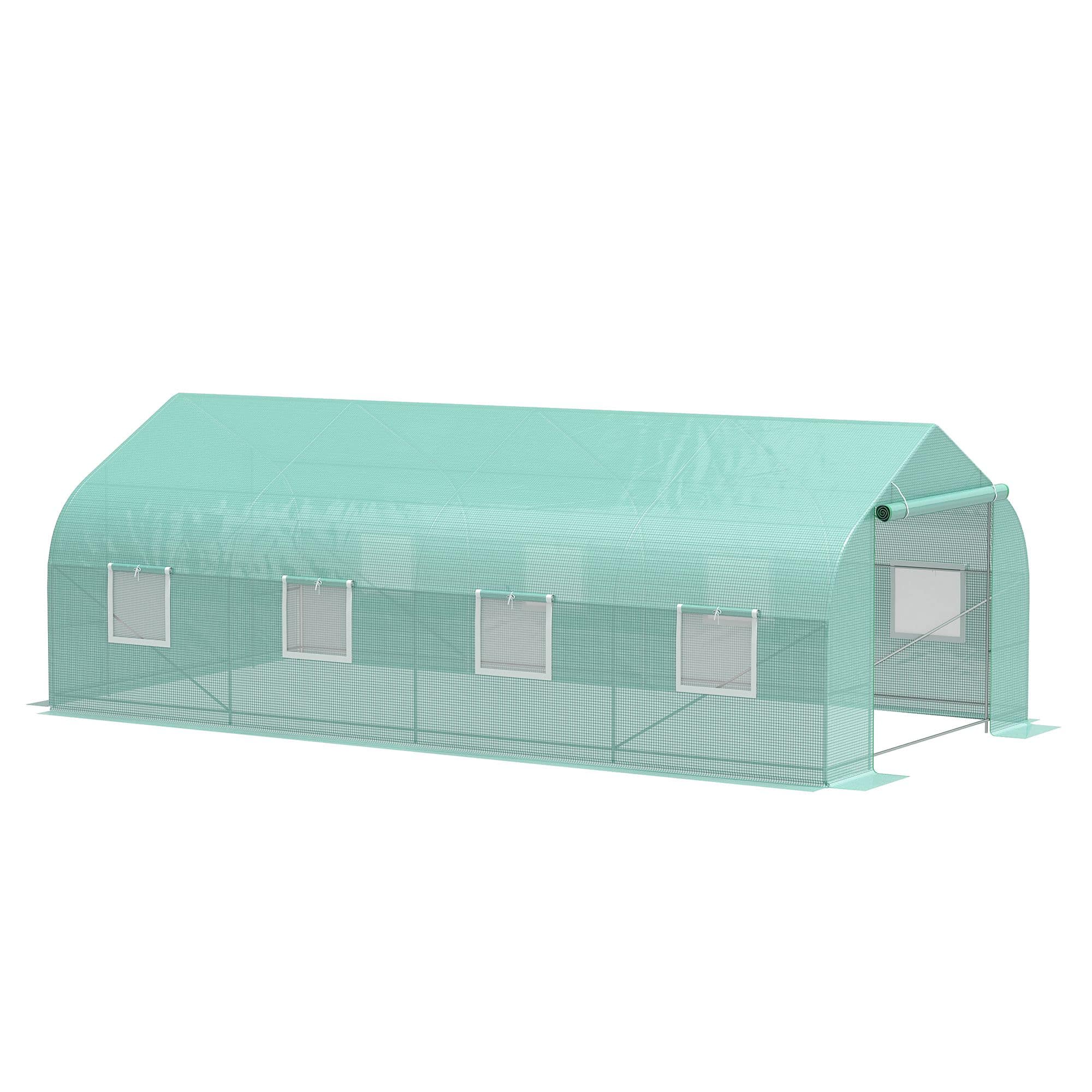 Outsunny - 20' x 10' x 7' Outdoor Walk-in Greenhouse, Tunnel House with Roll-up Windows, Zippered Door, PE Cover - Green