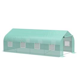 Outsunny - 20' x 10' x 7' Outdoor Walk-in Greenhouse, Tunnel House with Roll-up Windows, Zippered Door, PE Cover - Green