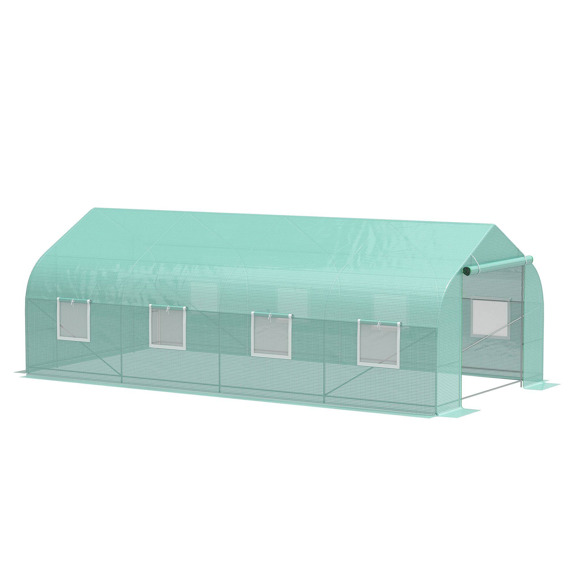Front. Outsunny - 20' x 10' x 7' Outdoor Walk-in Greenhouse, Tunnel Green House with Roll-up Windows, Zippered Door, PE Cover - Green.