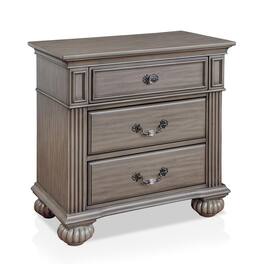 Manhattan Lane - Recus Classic Nightstand with 3 Drawers, Acrylic Accents,Solid Wood - Gray, Brass, Clear