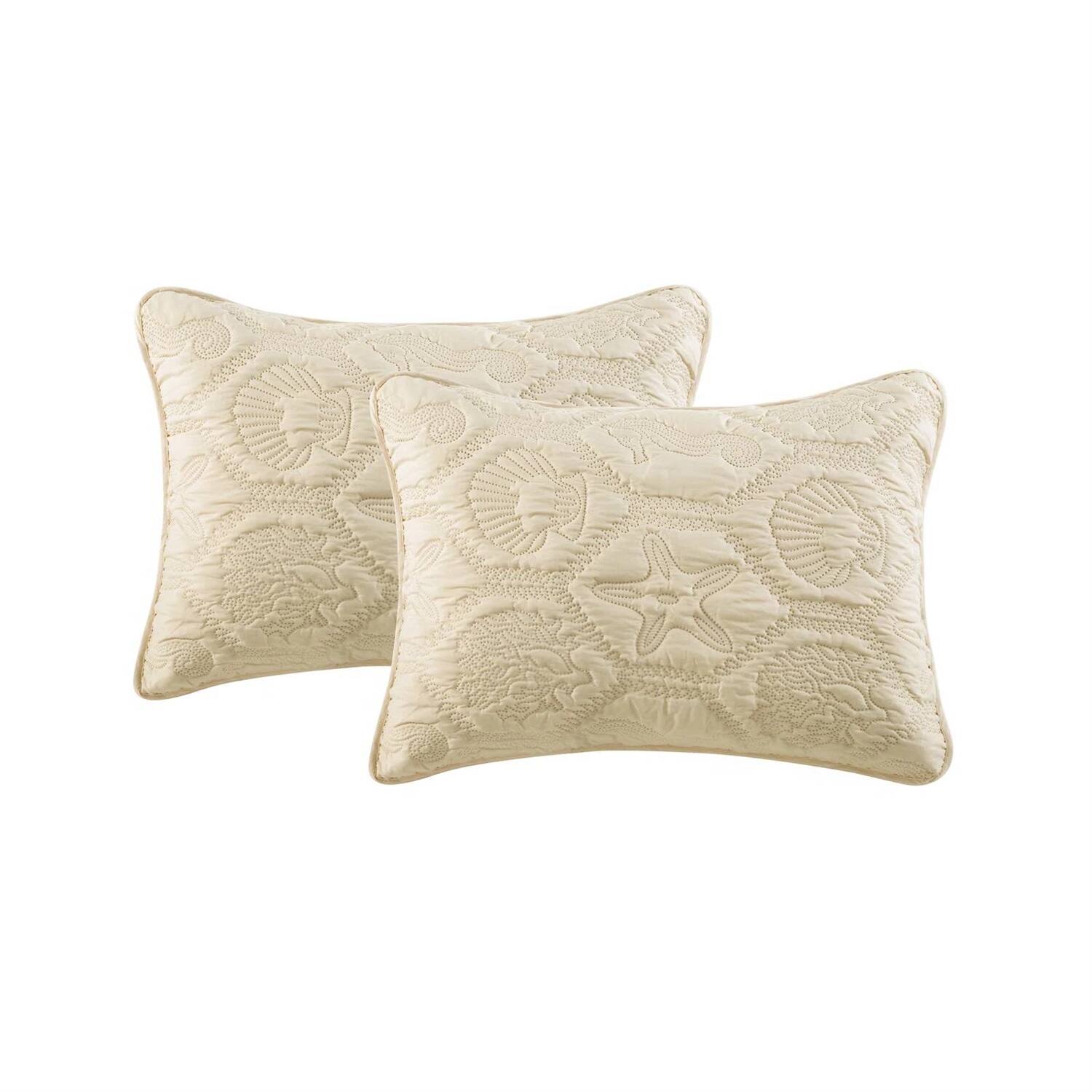 Alt View 1. Hivvago - Queen Coastal Beach Starfish Seashells Seahorse Sand Tan 3-Piece Quilt Set - Sand Tan.