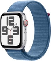 Apple Watch SE 2nd Generation (GPS + Cellular) 44mm Silver Aluminum Case with Winter Blue Sport Loop - Silver (Verizon) - Front_Zoom