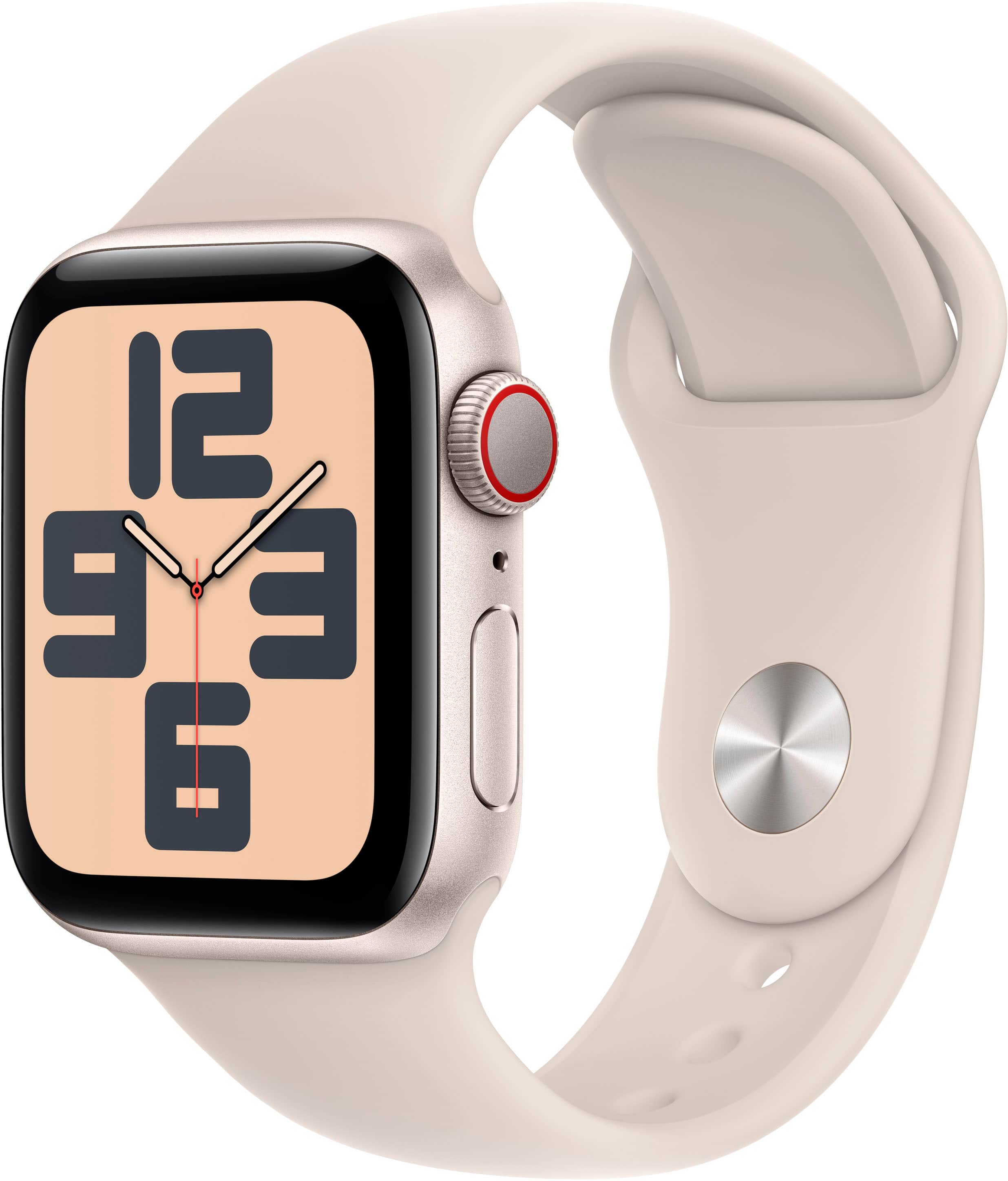 Front. Apple - Apple Watch SE 2nd Generation (GPS + Cellular) 40mm Starlight Aluminum Case with Starlight Sport Band - M/L - Starlight.