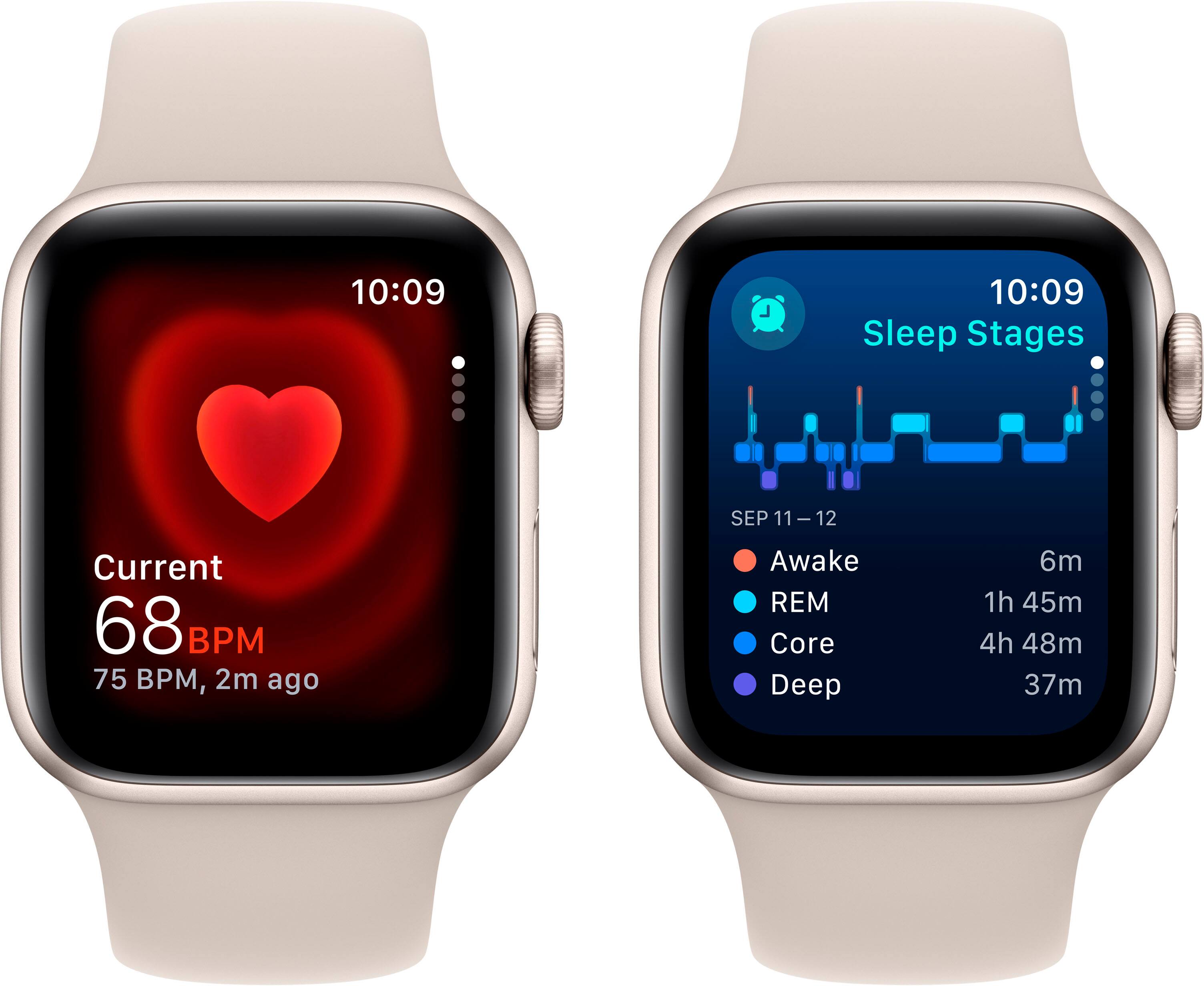 Alt View 14. Apple - Apple Watch SE 2nd Generation (GPS + Cellular) 40mm Starlight Aluminum Case with Starlight Sport Band - M/L - Starlight.