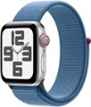 Front. Apple - Apple Watch SE 2nd Generation (GPS + Cellular) 40mm Silver Aluminum Case with Winter Blue Sport Loop - Silver.
