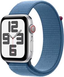 Apple Watch SE 2nd Generation (GPS + Cellular) 44mm Silver Aluminum Case with Winter Blue Sport Loop - Silver - (2022) - Front_Zoom