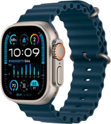 Apple Watch Ultra 2 (GPS + Cellular) 49mm Titanium Case with Blue Ocean Band - Titanium - Front_Zoom