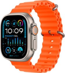 Apple Watch Ultra 2 (GPS + Cellular) 49mm Titanium Case with Orange Ocean Band - Titanium - Front_Zoom