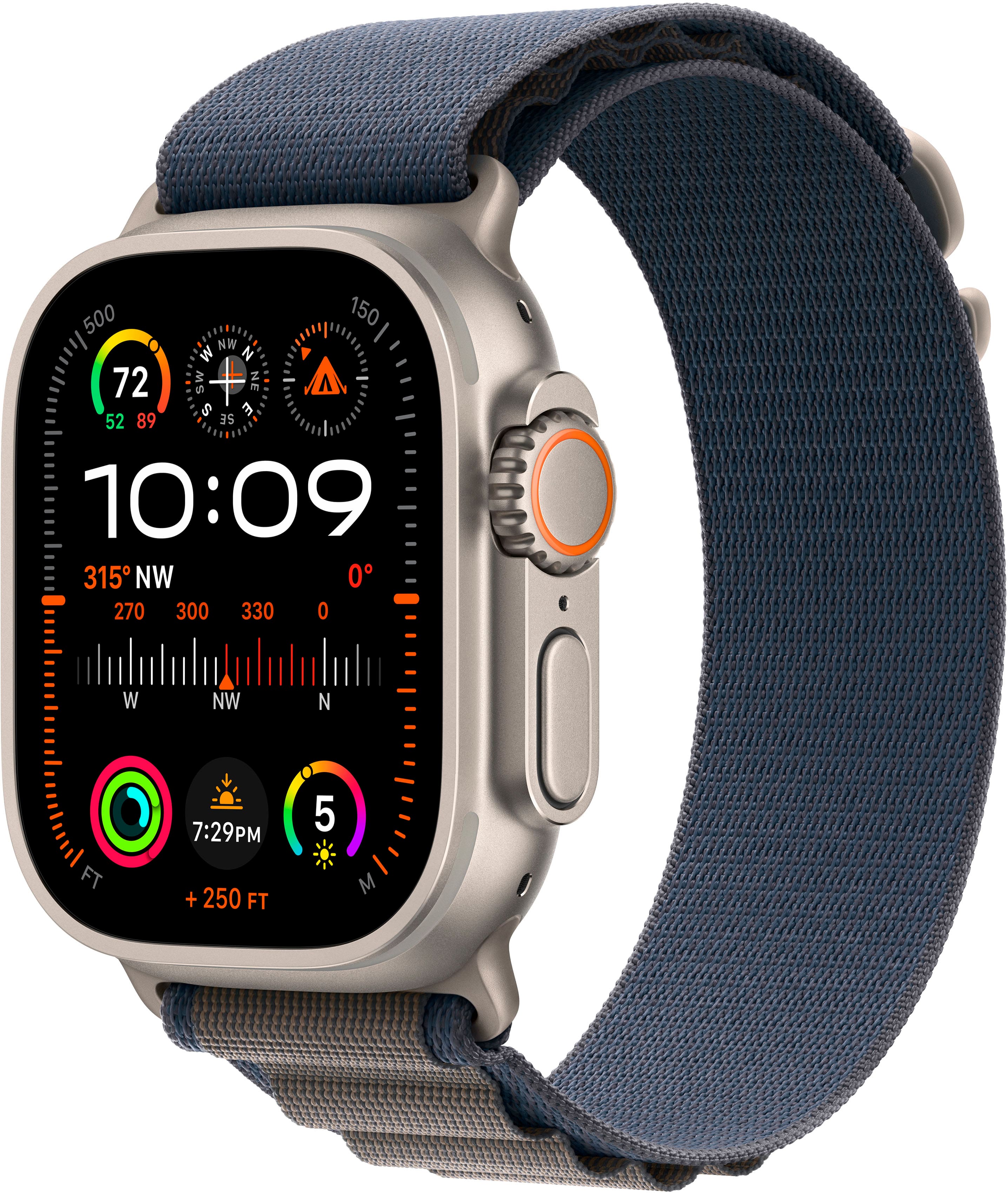 Apple Cert Refurb Watch Ultra 2 (GPS + Cellular) 49mm Titanium Case with Blue Alpine Loop with Blood Oxygen - Small - Titanium - (2023) - Front_Zoom
