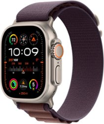 Apple Watch Ultra 2 (GPS + Cellular) 49mm Titanium Case with Indigo Alpine Loop - Small - Titanium - Front_Zoom