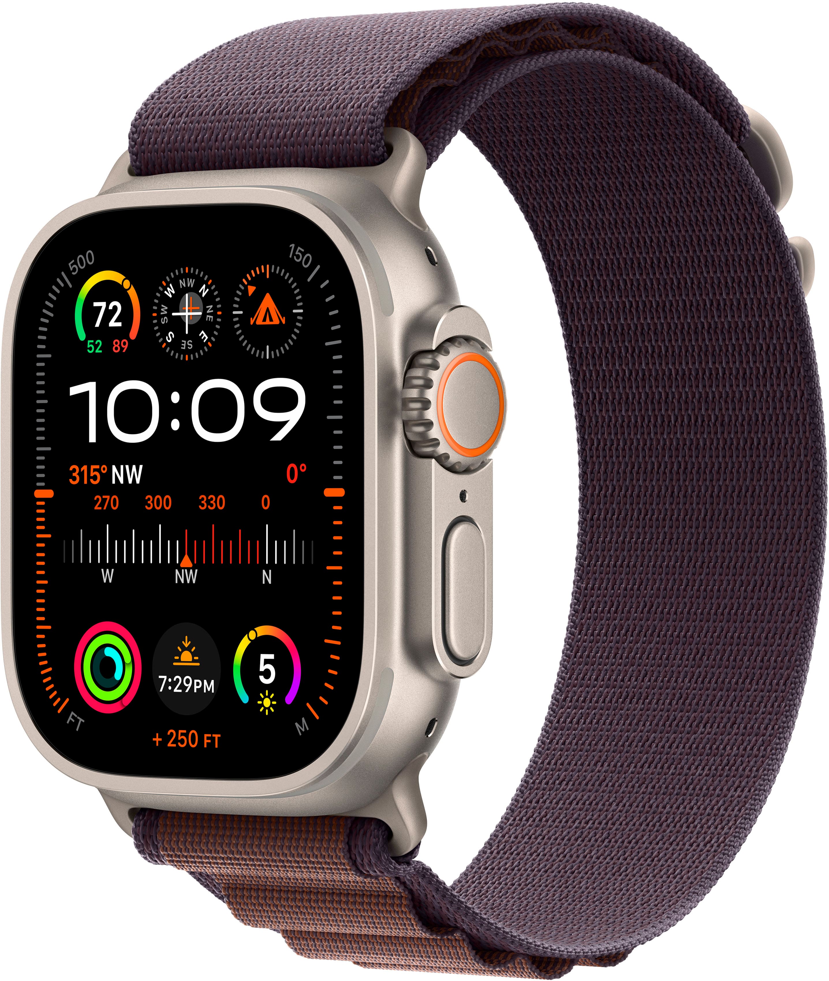 Front. Apple - Apple Watch Ultra 2 (GPS + Cellular) 49mm Titanium Case with Indigo Alpine Loop with Blood Oxygen - Large - Titanium.