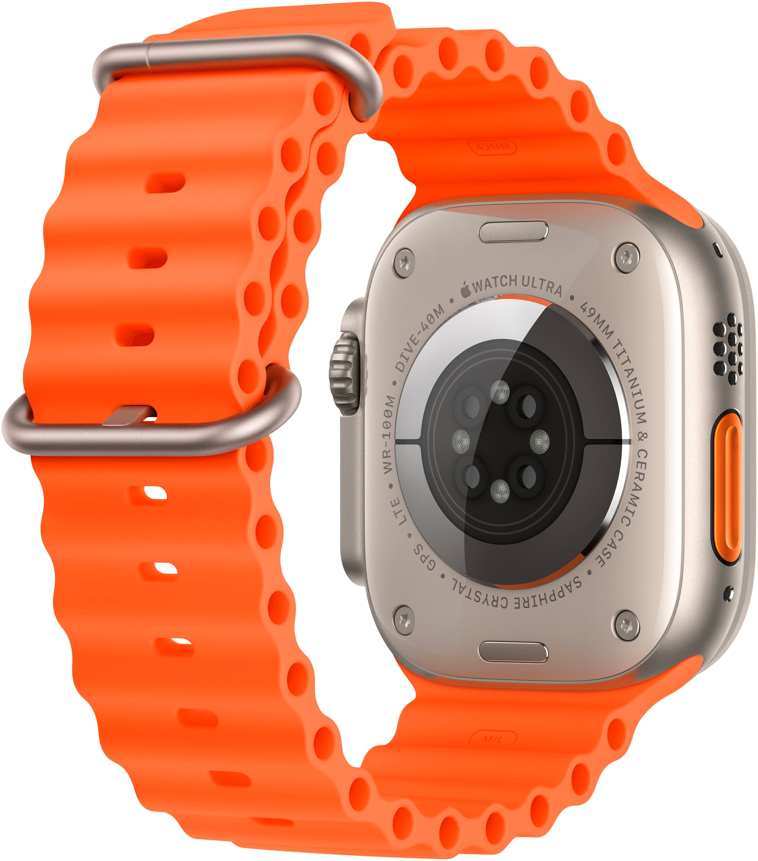 Alt View 12. Apple - Apple Watch Ultra 2 (GPS + Cellular) 49mm Titanium Case with Orange Ocean Band with Blood Oxygen - Titanium.
