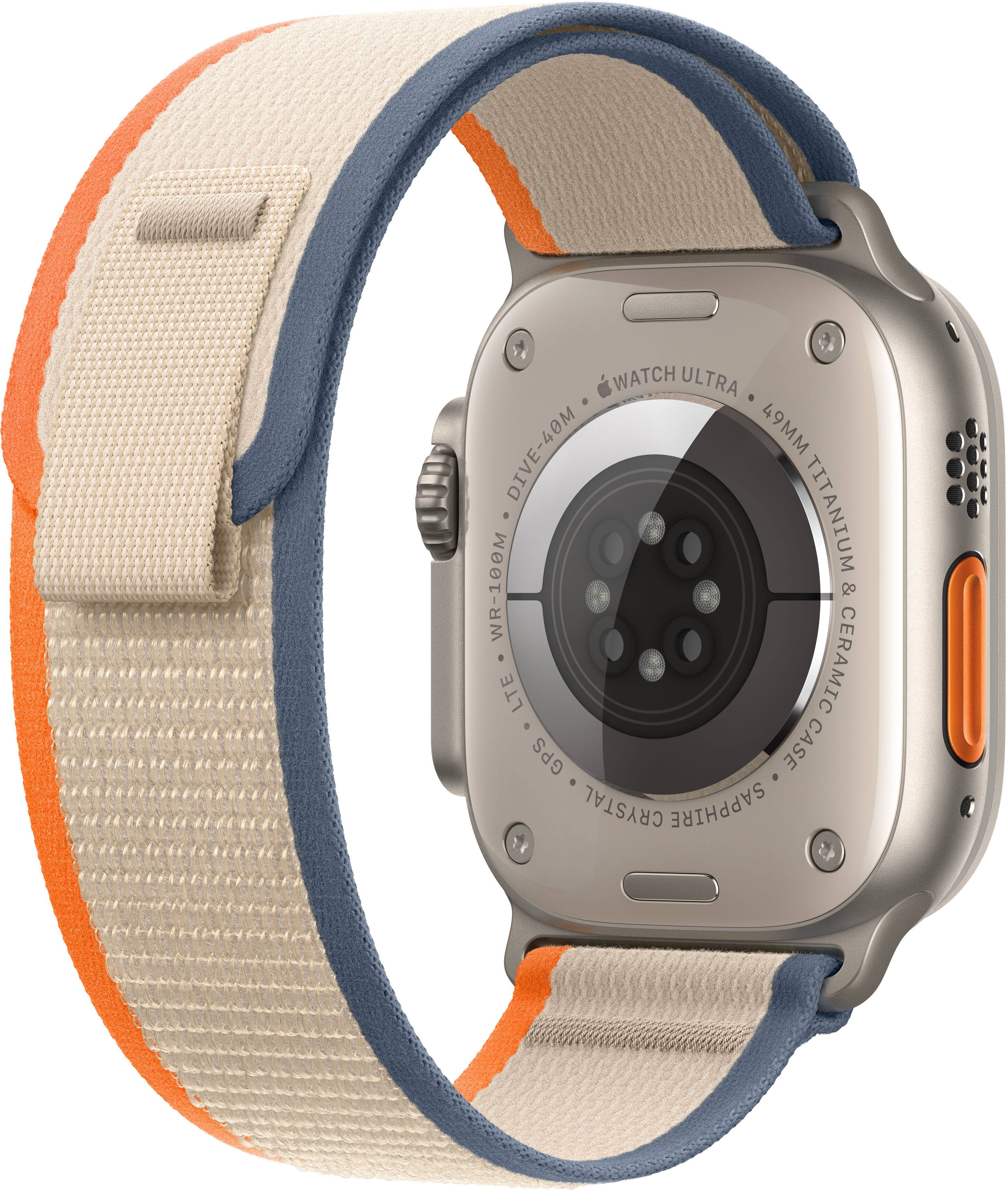 Alt View 12. Apple - Apple Watch Ultra 2 (GPS + Cellular) 49mm Titanium Case with Orange/Beige Trail Loop with Blood Oxygen - M/L - Titanium.