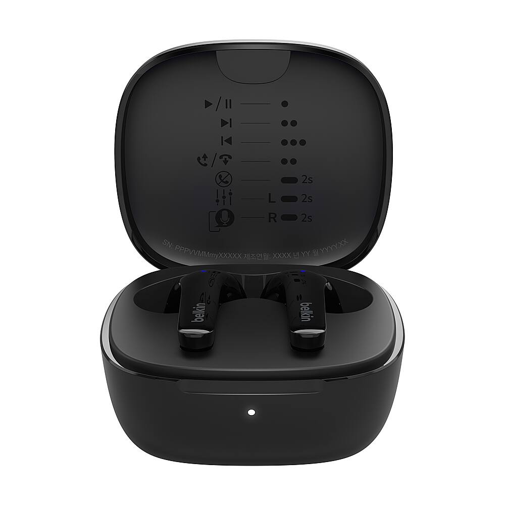 Angle. Belkin - SoundForm™ Motion True Wireless Noise Cancelling Earbuds with Wireless Charging Case - Black.