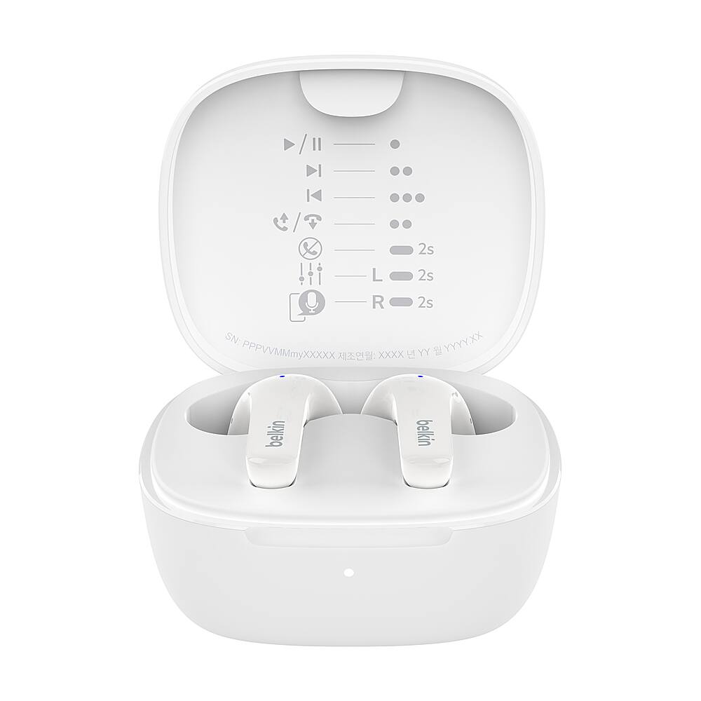 Angle. Belkin - SoundForm™ Motion True Wireless Noise Cancelling Earbuds with Wireless Charging Case - White.