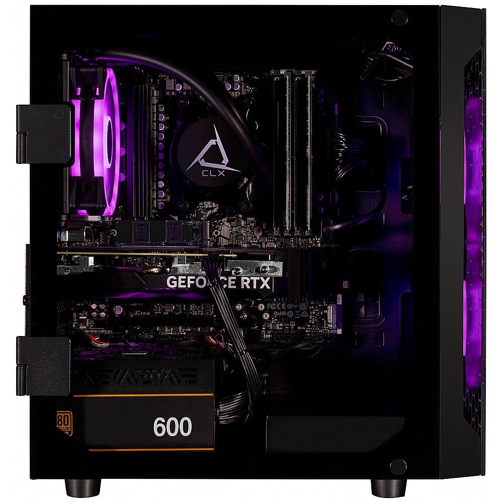 Angle. CLX - SET Gaming Desktop - AMD Ryzen 7 7700X - 32GB DDR5 4800 Memory - GeForce RTX 4060 - 1TB NVMe M.2 SSD + 2TB HDD - Black.