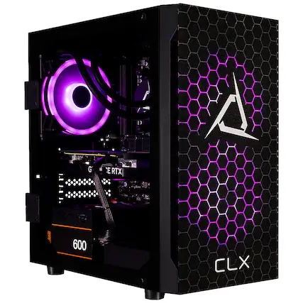 Front. CLX - SET Gaming Desktop - AMD Ryzen 7 7700X - 32GB DDR5 4800 Memory - GeForce RTX 4060 - 1TB NVMe M.2 SSD + 2TB HDD - Black.
