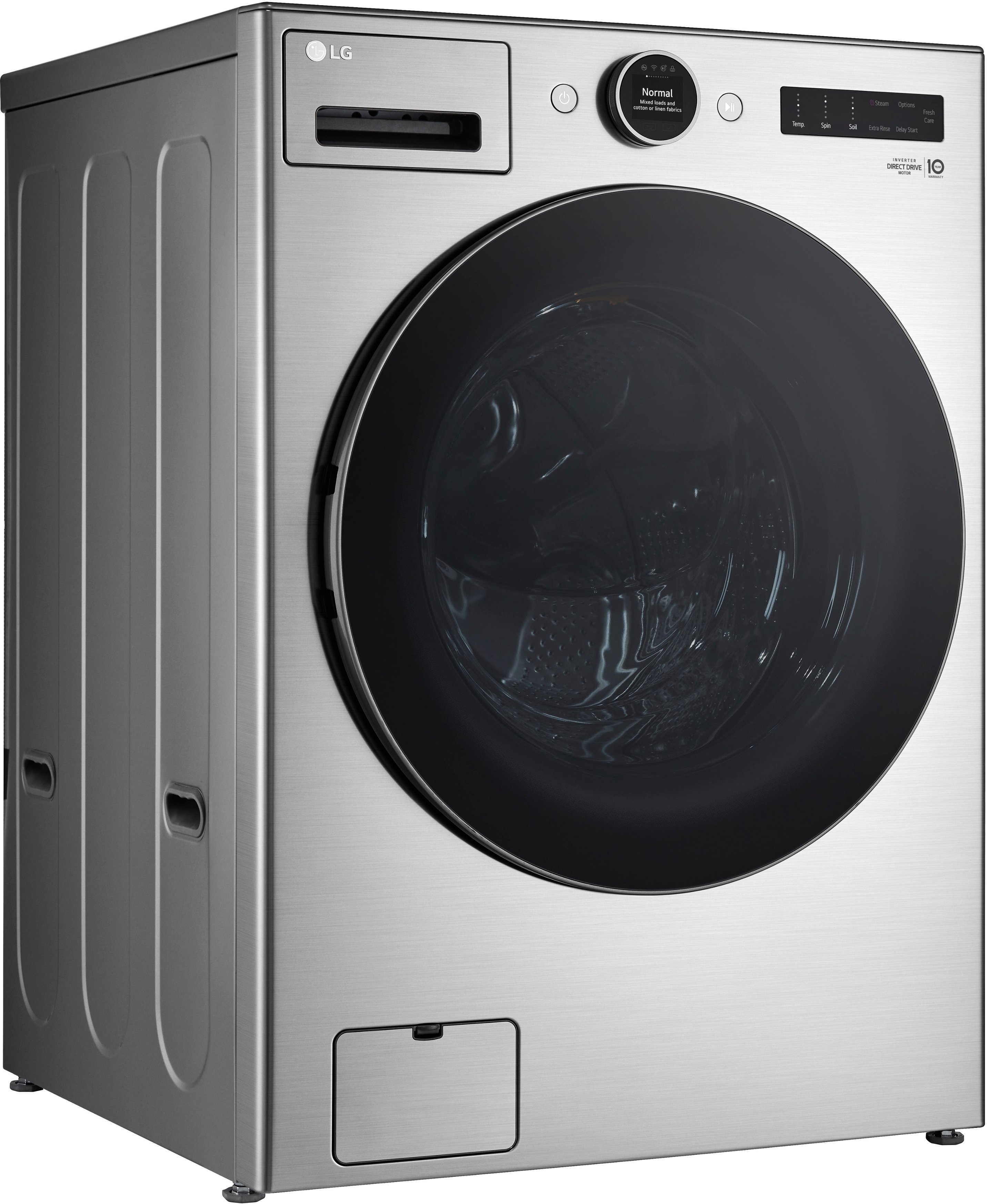 Angle View: LG - 4.5 Cu. Ft. High-Efficiency Stackable Smart Front Load Washer with Steam and and ezDispense - Graphite Steel