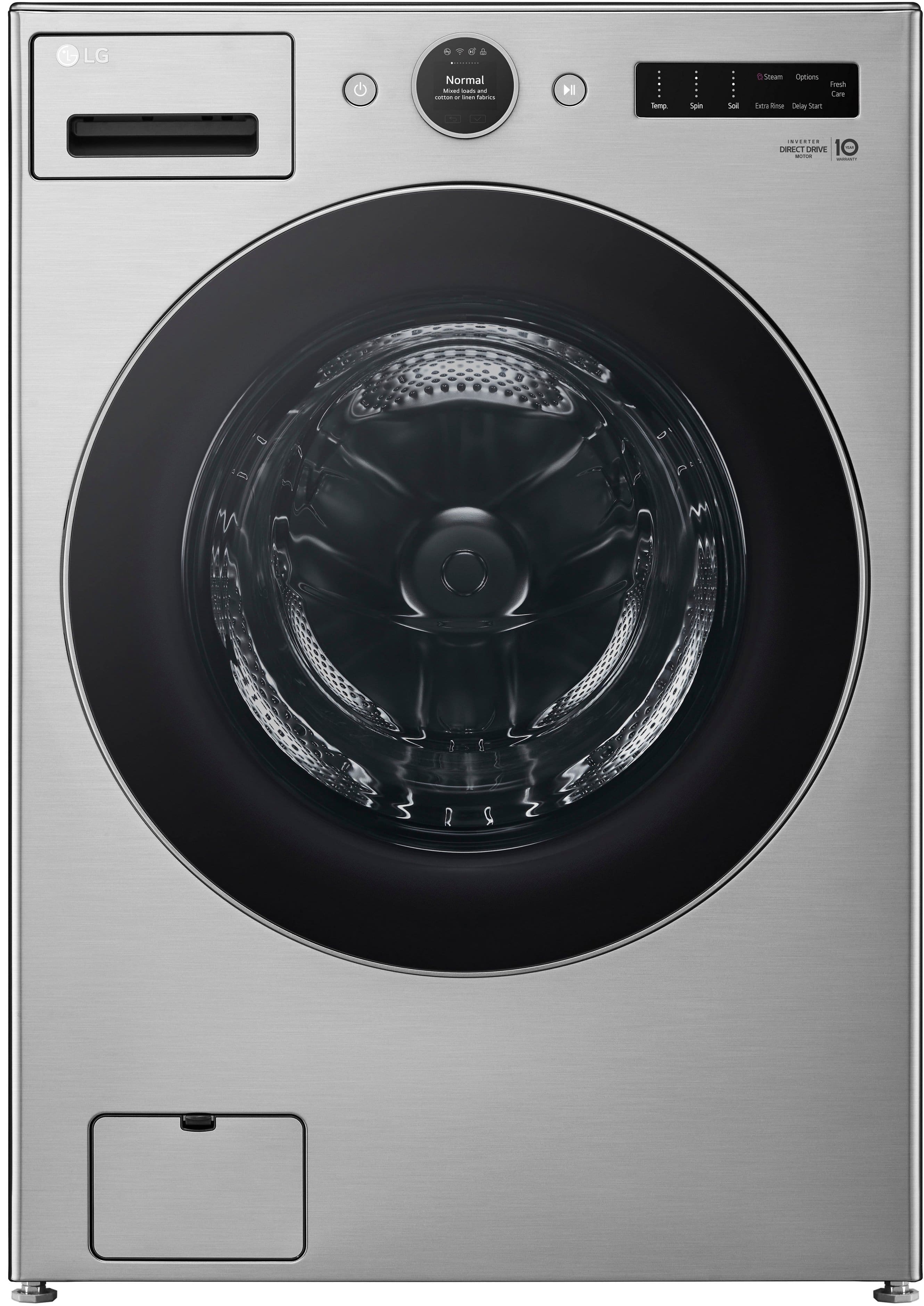 Front. LG - 4.5 Cu. Ft. High-Efficiency Stackable Smart Front Load Washer with Steam and and ezDispense - Graphite Steel.