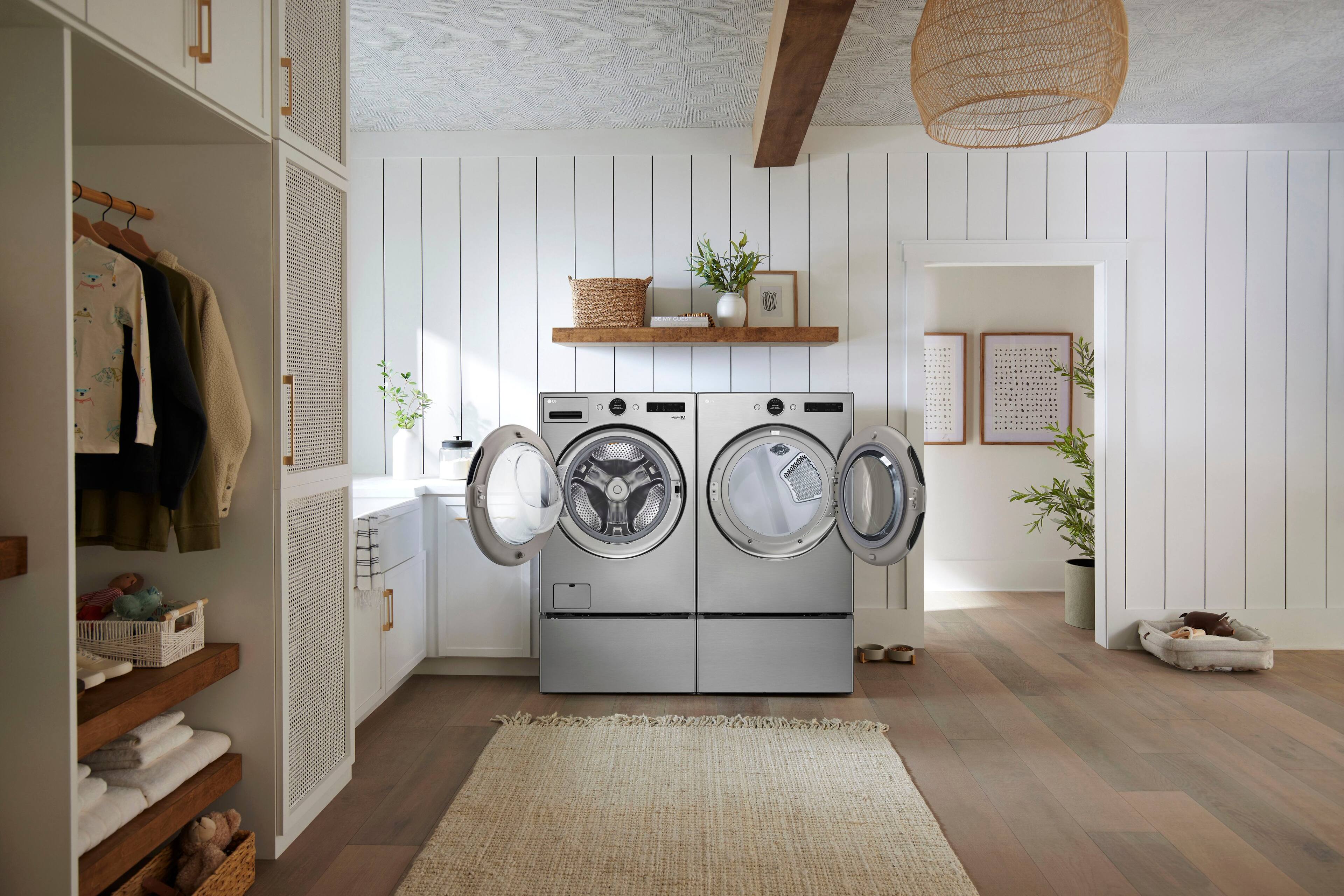 Alt View 24. LG - 4.5 Cu. Ft. High-Efficiency Stackable Smart Front Load Washer with Steam and and ezDispense - Graphite Steel.