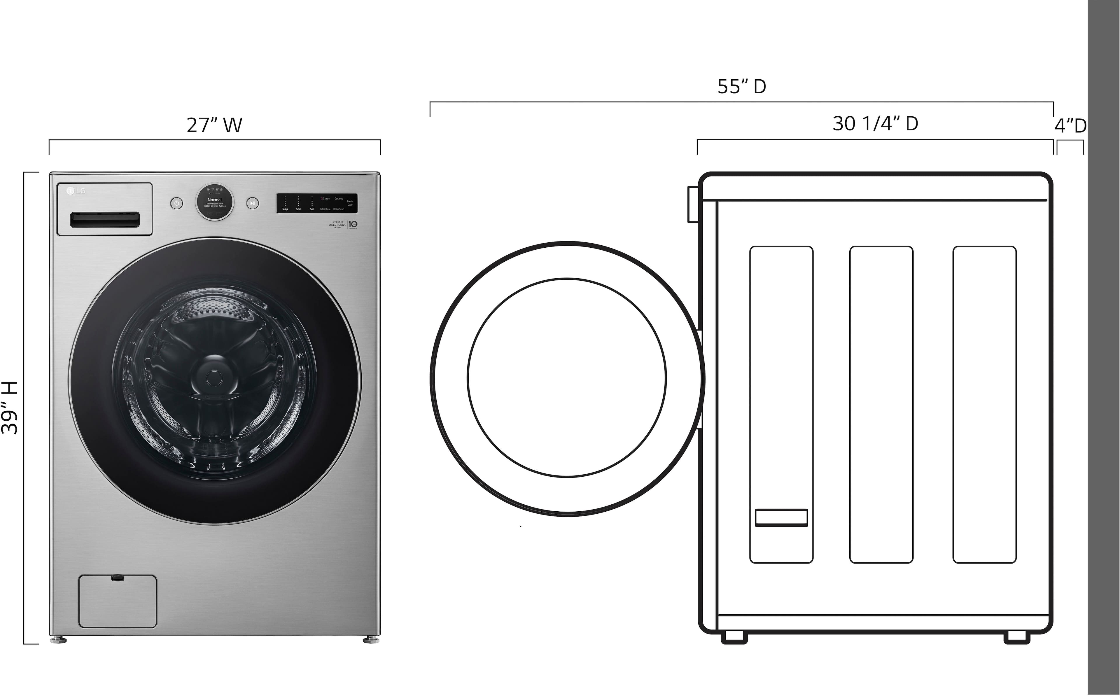 Left. LG - 4.5 Cu. Ft. High-Efficiency Stackable Smart Front Load Washer with Steam and and ezDispense - Graphite Steel.
