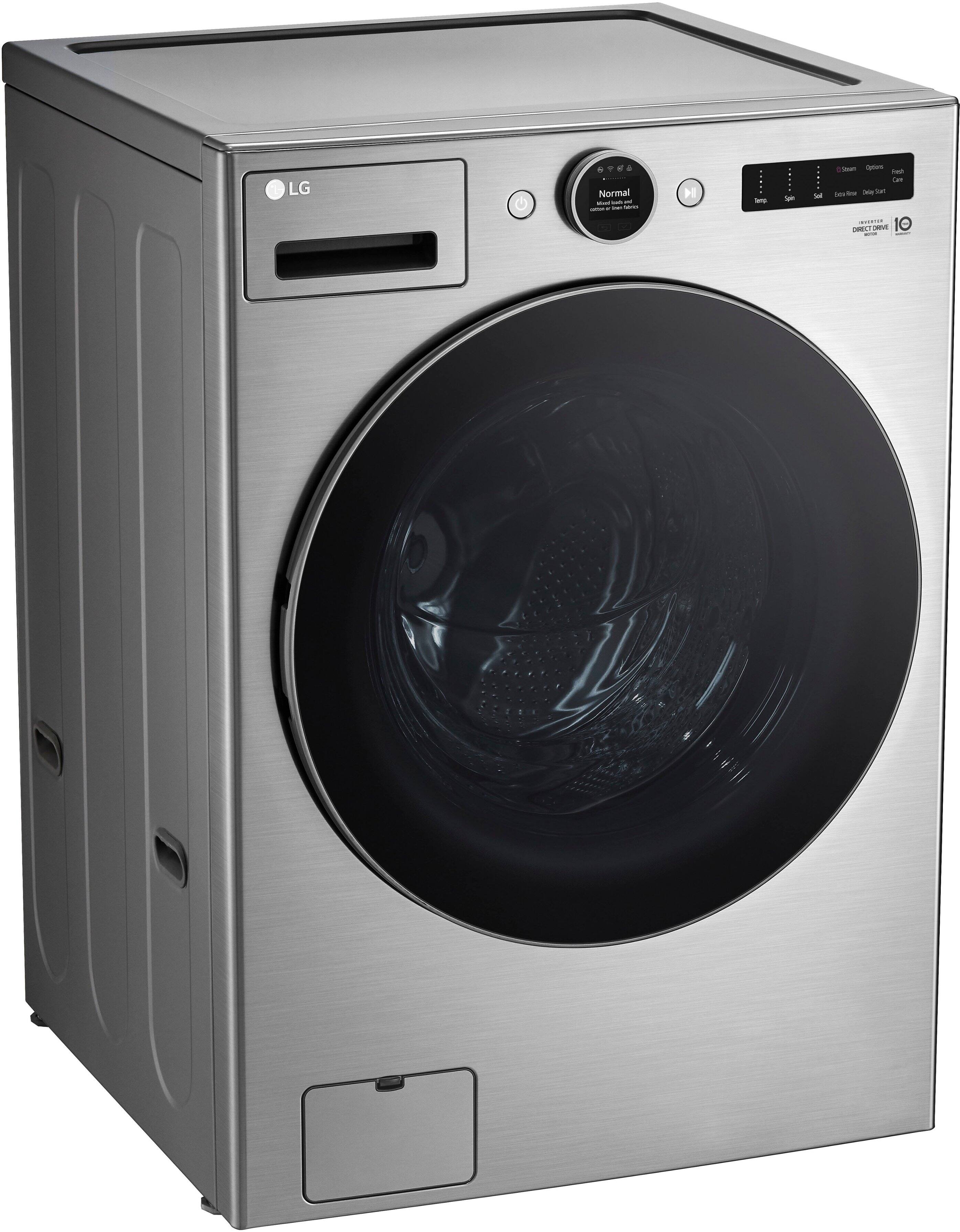 Alt View 3. LG - 4.5 Cu. Ft. High-Efficiency Stackable Smart Front Load Washer with Steam and and ezDispense - Graphite Steel.