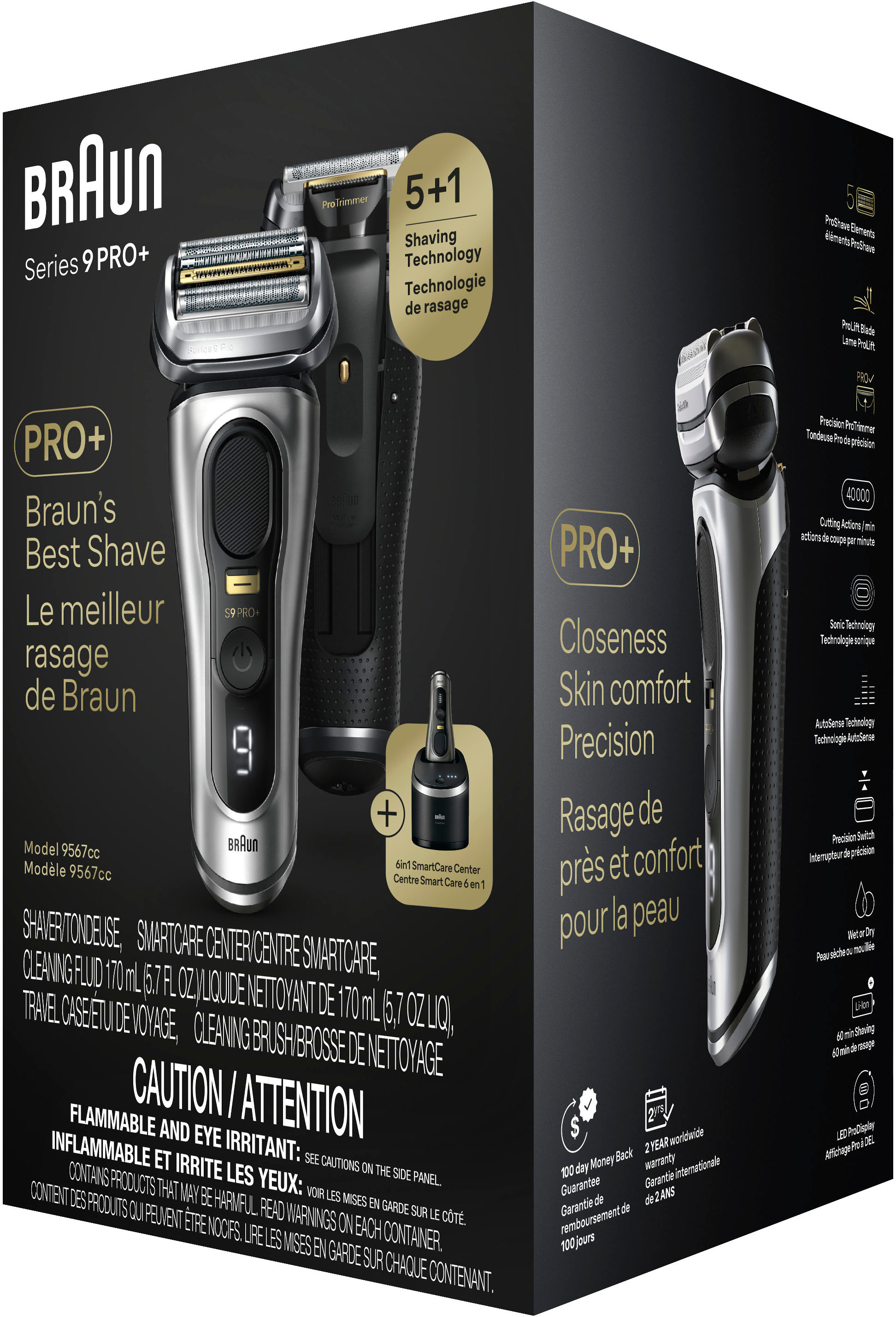  Braun Series 9 PRO+ Men's Electric Razor with 5 Shave Elements,  Precision Trimmer, SmartCare Center, PowerCase, Wet & Dry, 60min Battery :  Beauty & Personal Care