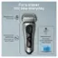 The image features an electric shaver with a blue and white base, and it is labeled "For a shaver like new everyday." The shaver is shown with its parts labeled, including the shaver handle, which is built to last for up to 7 years. The shaver is also designed for wet and dry use, and it is recommended to replace the shaver every 2 months for a hygienically clean shave. The image highlights the benefits of using an electric shaver and emphasizes its durability and convenience.