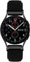 The watch is a black and red Tissot T-Race watch. It has a black band and a black face with red numbers and hands. The watch displays the time as 11:10. The watch also features a tachymeter, which measures speed in units of 100 meters per second. The tachymeter is marked with numbers from 100 to 500, and the watch is set to Monday, October 8th.