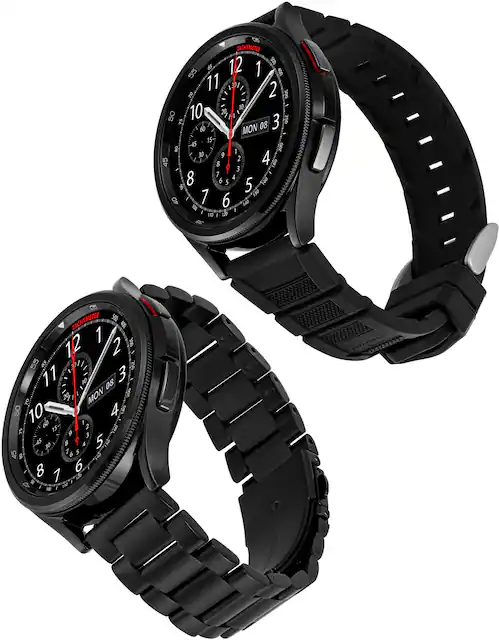 WITHit Sport Iconic Silicone Band and Stainless Steel Link Bracelet for 20mm Samsung Galaxy 6 2 Pack Black
