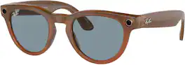 Ray-Ban Meta - Headliner Smart Glasses with Meta AI, Audio, Photo, Video Compatibility - Blue Lenses - Shiny Caramel